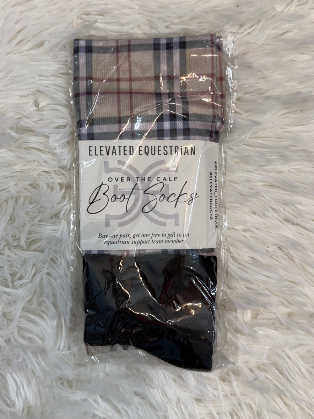 New Elevated Equestrian Tan Plaid Horseback Riding Tall Boot Socks